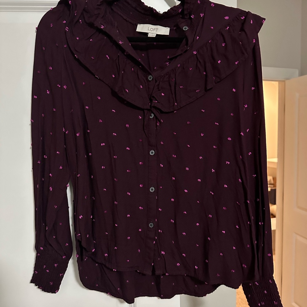 LOFT Women's Purple Blouse with Pink Accents